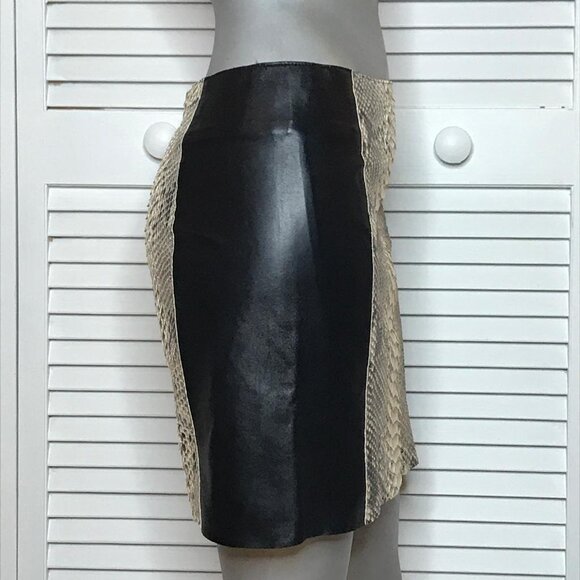 MAJE Black Lambskin Leather & GENUINE Python Snakeskin Gray Mini Skirt 34 2 XS - Picture 4 of 8